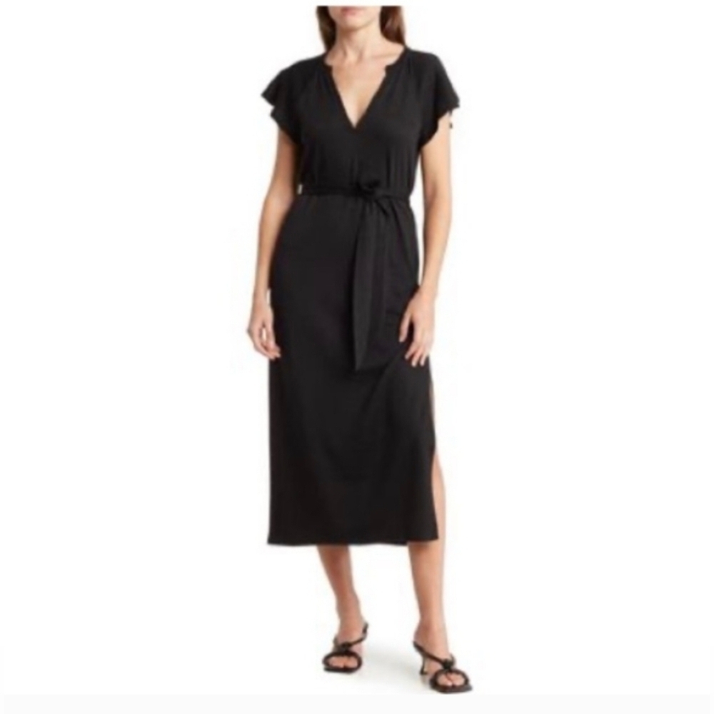 Paige Black Blossom T Shirt Midi Dress With Side Slit